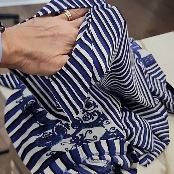 Muse Mini Shift Dress blue & white design lined 3/4 Bell slit sleeves Women's 2 - Picture 6 of 6